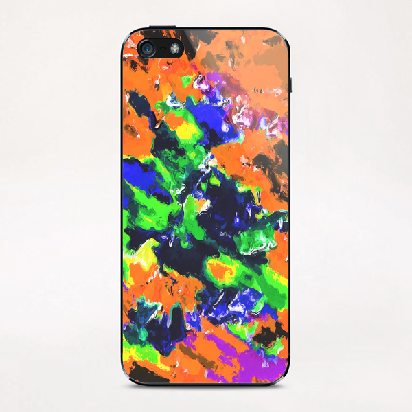 psychedelic splash painting abstract texture in brown green blue yellow pink iPhone & iPod Skin by Timmy333