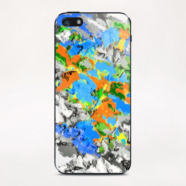 psychedelic splash painting abstract texture in blue green orange yellow black iPhone & iPod Skin by Timmy333