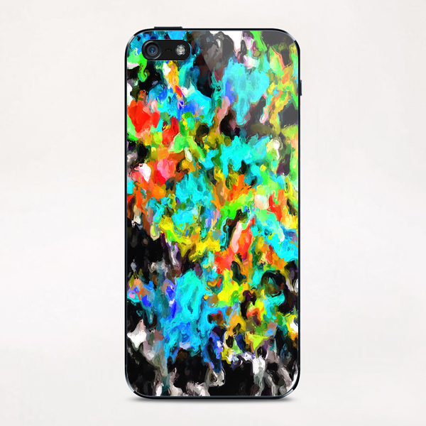 psychedelic splash painting abstract texture in blue orange yellow green black iPhone & iPod Skin by Timmy333