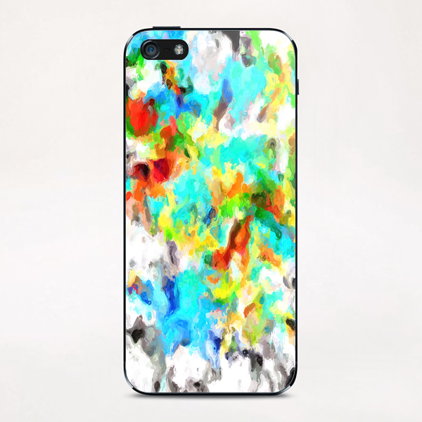 psychedelic splash painting abstract texture in blue yellow brown green black iPhone & iPod Skin by Timmy333