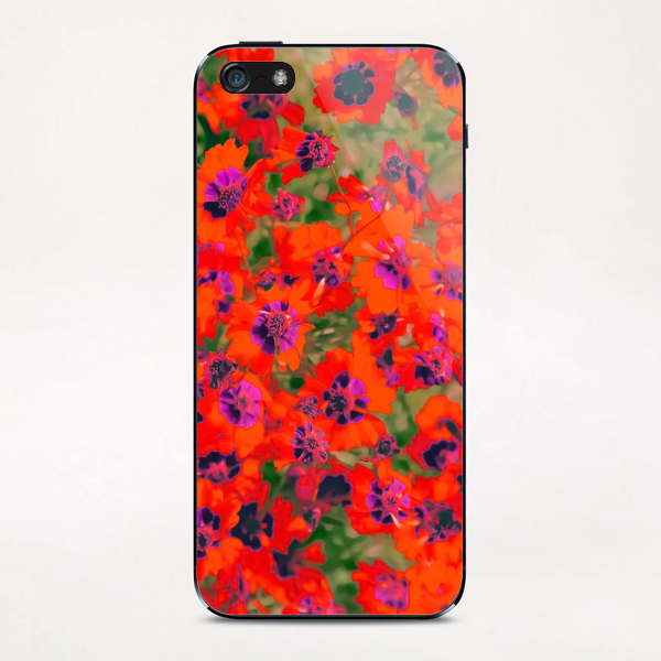 blooming red flower with green leaf background iPhone & iPod Skin by Timmy333