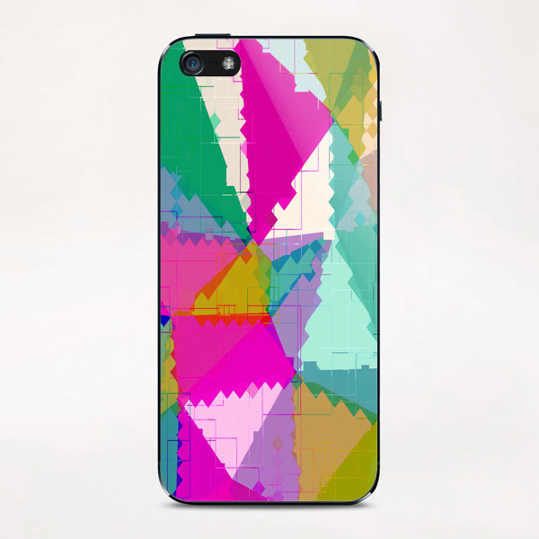 geometric square pixel and triangle pattern abstract in pink green blue iPhone & iPod Skin by Timmy333