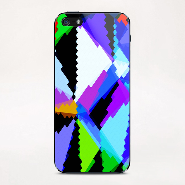 geometric triangle and square pattern abstract in blue purple green red iPhone & iPod Skin by Timmy333