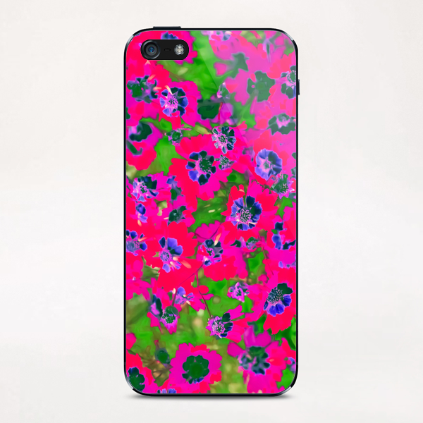 blooming pink flower with green leaf background iPhone & iPod Skin by Timmy333