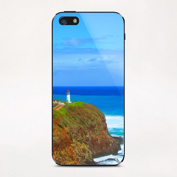 lighthouse on the green mountain with blue ocean and blue sky view at Kauai, Hawaii, USA iPhone & iPod Skin by Timmy333