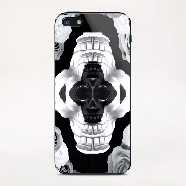 funny skull portrait with roses in black and white iPhone & iPod Skin by Timmy333