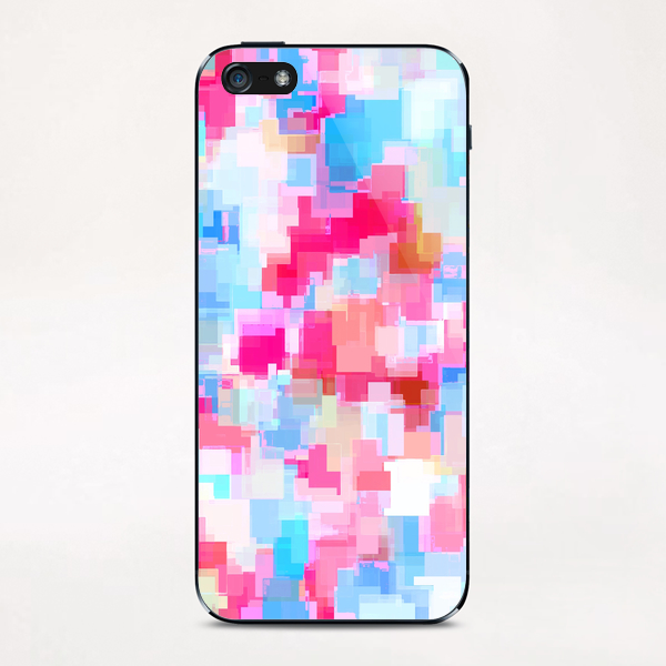 geometric square pattern abstract background in pink and blue iPhone & iPod Skin by Timmy333