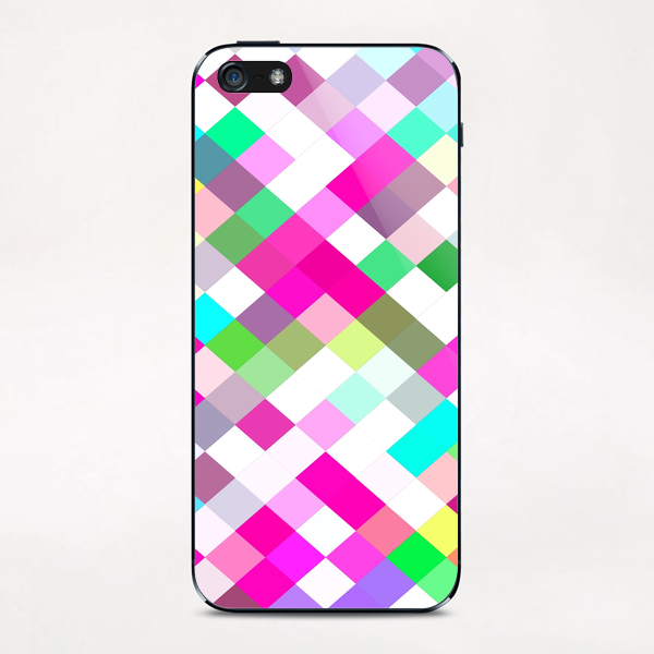 geometric square pixel pattern abstract in pink green yellow blue iPhone & iPod Skin by Timmy333