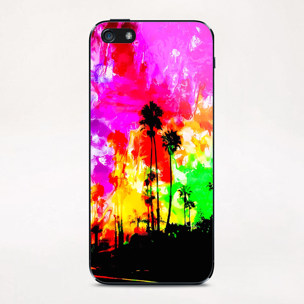 palm tree at the California beach with colorful painting abstract background iPhone & iPod Skin by Timmy333