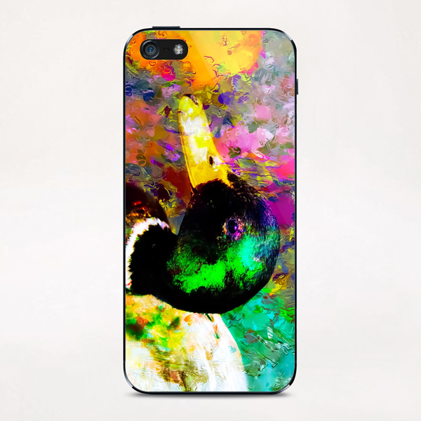 mallard duck with pink green brown purple yellow painting abstract background iPhone & iPod Skin by Timmy333