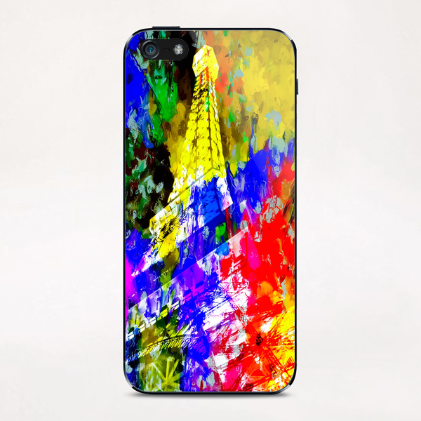 Eiffel Tower, France at night with colorful painting abstract background iPhone & iPod Skin by Timmy333