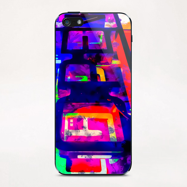 OPEN neon sign with pink purple red and blue painting abstract background iPhone & iPod Skin by Timmy333