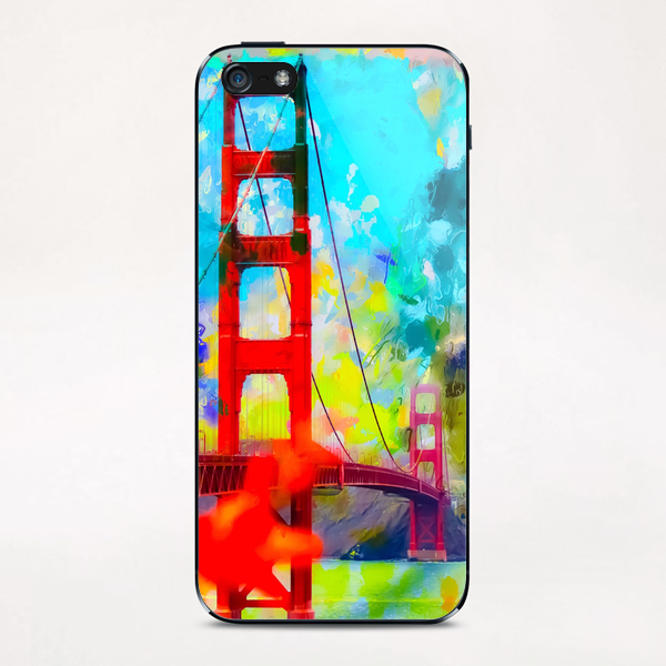 Golden Gate bridge, San Francisco, USA with blue yellow green painting abstract background iPhone & iPod Skin by Timmy333