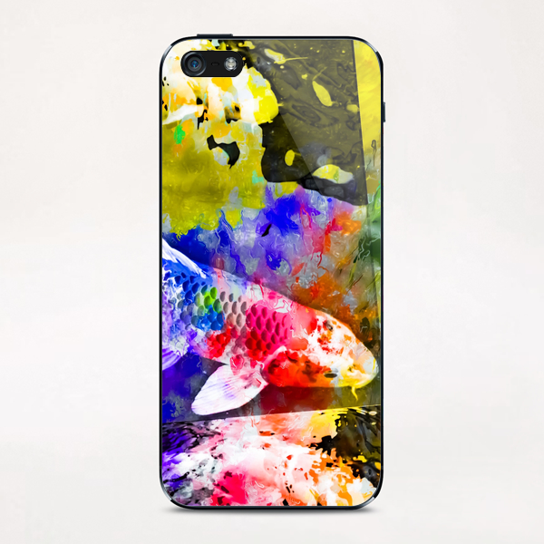 koi fish with painting texture abstract background in red blue yellow pink iPhone & iPod Skin by Timmy333