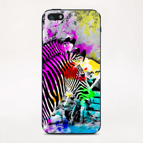 colorful zebra with painting texture abstract in pink yellow blue green iPhone & iPod Skin by Timmy333