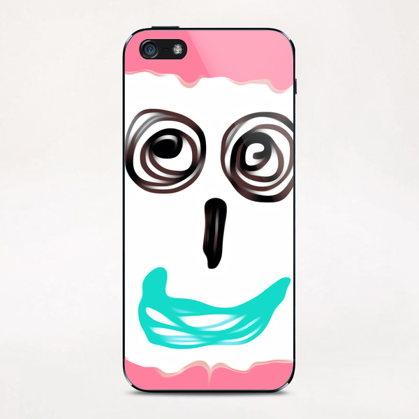 funny face with pink background and blue lip iPhone & iPod Skin by Timmy333