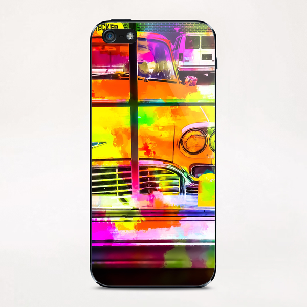 yellow classic taxi car with colorful painting abstract in pink orange green iPhone & iPod Skin by Timmy333