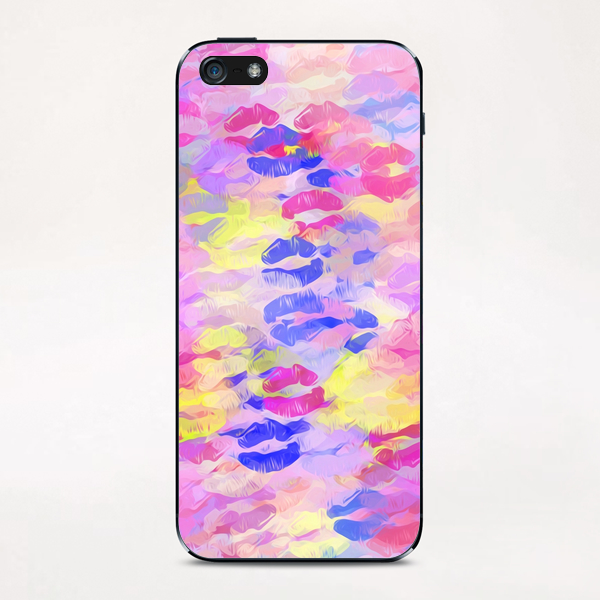 sexy kiss lipstick abstract pattern in pink blue yellow red iPhone & iPod Skin by Timmy333