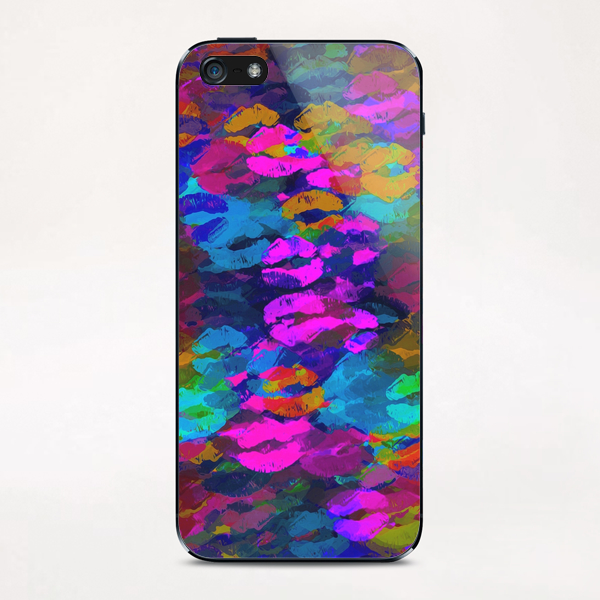 sexy kiss lipstick abstract pattern in pink blue orange red iPhone & iPod Skin by Timmy333