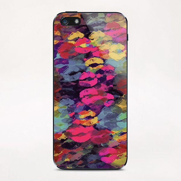 pink red yellow and purple kisses lipstick abstract background iPhone & iPod Skin by Timmy333