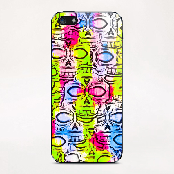 skull art portrait pattern with painting abstract in yellow blue pink iPhone & iPod Skin by Timmy333