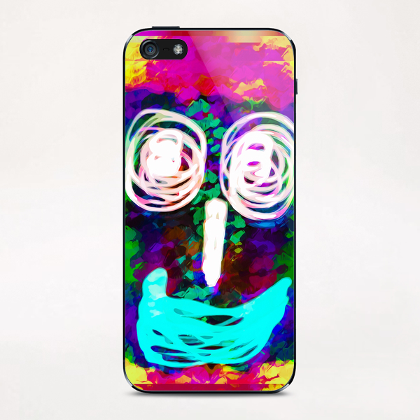 funny face with blue lip and pink green blue kisses abstract background iPhone & iPod Skin by Timmy333