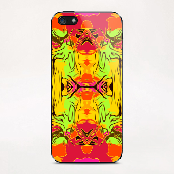 skull head with yellow green red and orange background iPhone & iPod Skin by Timmy333