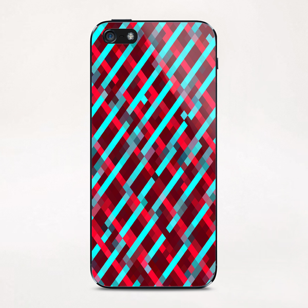 geometric pixel square pattern abstract background in red blue iPhone & iPod Skin by Timmy333