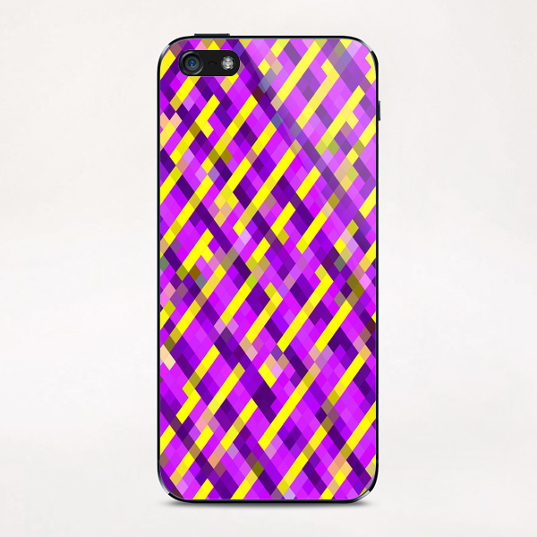 geometric pixel square pattern abstract background in pink purple yellow iPhone & iPod Skin by Timmy333