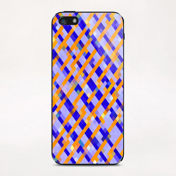 geometric pixel square pattern abstract background in orange blue purple iPhone & iPod Skin by Timmy333