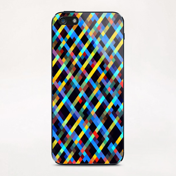 geometric pixel square pattern abstract background in blue yellow red orange iPhone & iPod Skin by Timmy333