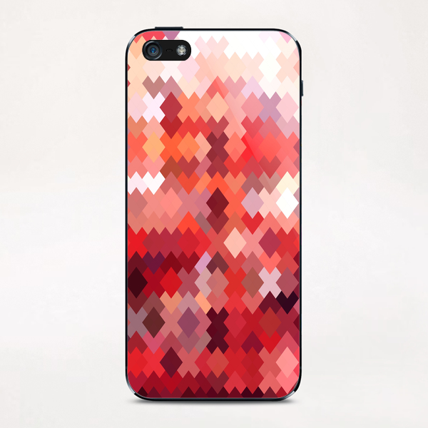 geometric square pixel pattern abstract in red and brown iPhone & iPod Skin by Timmy333