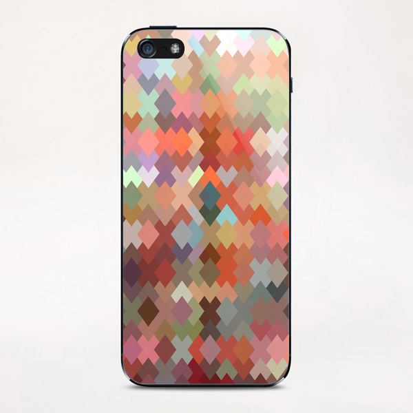 geometric square pixel pattern abstract in orange brown green iPhone & iPod Skin by Timmy333