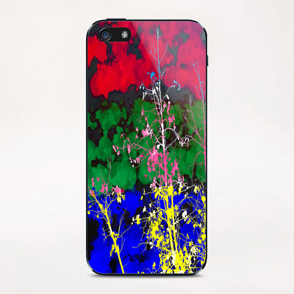 tree branch with leaf and painting texture abstract background in red green blue pink yellow iPhone & iPod Skin by Timmy333