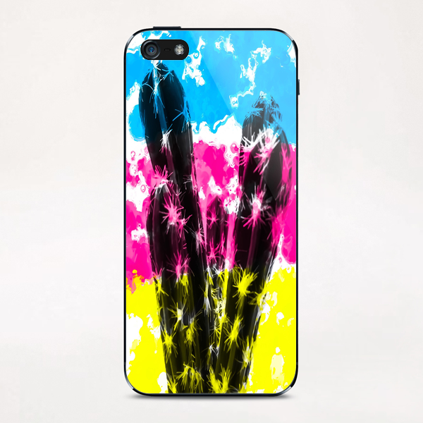 cactus with colorful painting abstract background in blue pink yellow iPhone & iPod Skin by Timmy333