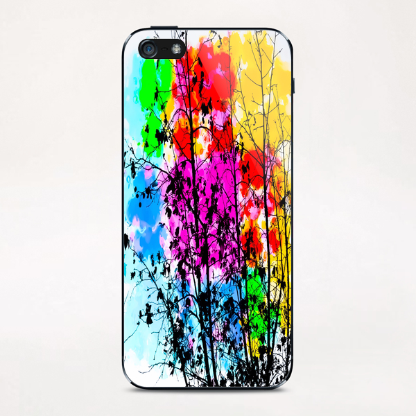 tree branch with splash painting texture abstract background in pink blue red yellow green iPhone & iPod Skin by Timmy333