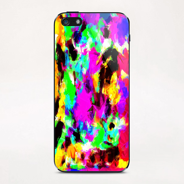 psychedelic geometric pattern painting abstract background in pink red blue green yellow orange iPhone & iPod Skin by Timmy333