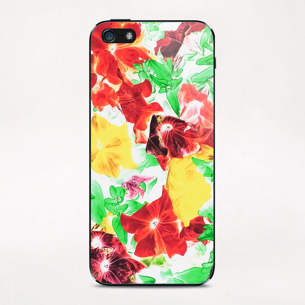 red flower and yellow flower with green leaf abstract background iPhone & iPod Skin by Timmy333