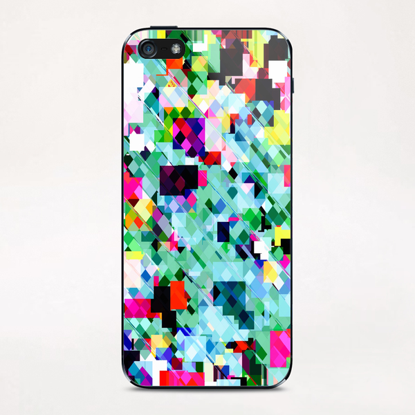 geometric square pixel pattern abstract in green pink blue yellow iPhone & iPod Skin by Timmy333