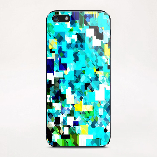 geometric square pixel pattern abstract in blue and yellow iPhone & iPod Skin by Timmy333