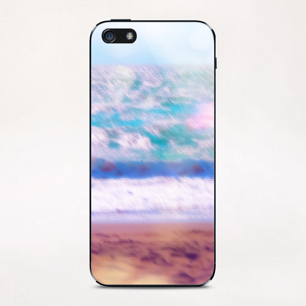 sandy beach with blue wave and summer light bokeh background iPhone & iPod Skin by Timmy333