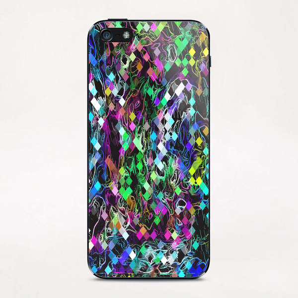 psychedelic geometric pixel abstract pattern in green blue pink yellow black iPhone & iPod Skin by Timmy333