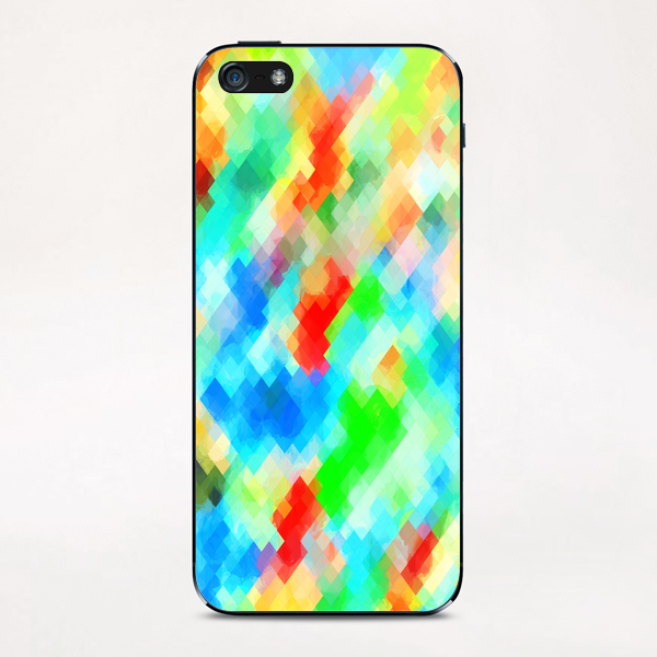 psychedelic geometric pixel abstract pattern in blue green red orange iPhone & iPod Skin by Timmy333