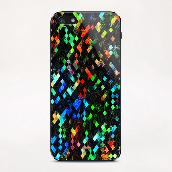 psychedelic geometric pixel abstract pattern in blue green red orange iPhone & iPod Skin by Timmy333