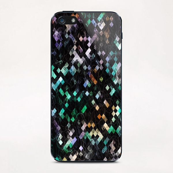 psychedelic geometric pixel abstract pattern in green brown purple black iPhone & iPod Skin by Timmy333