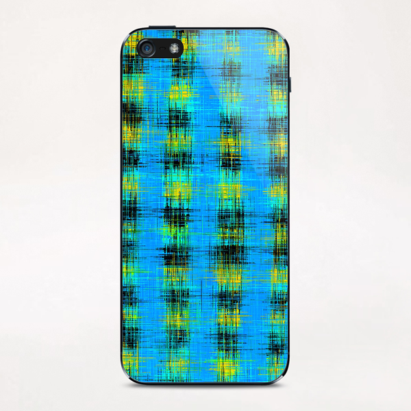 plaid pattern abstract texture in blue yellow black iPhone & iPod Skin by Timmy333