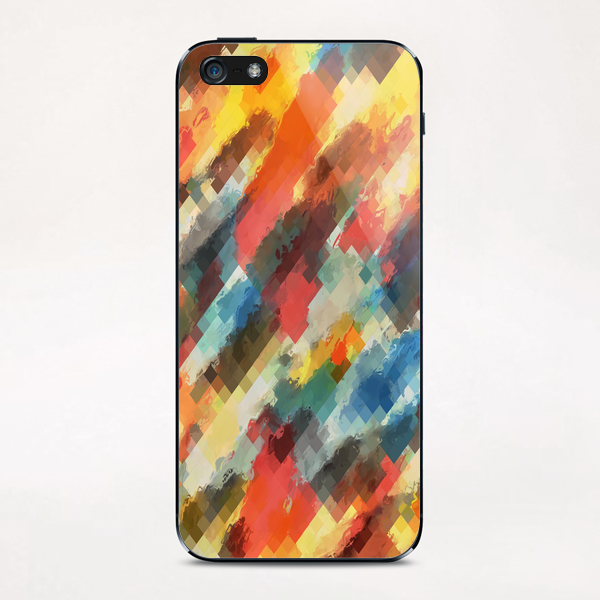 psychedelic camouflage geometric pixel square pattern abstract in orange yellow blue iPhone & iPod Skin by Timmy333