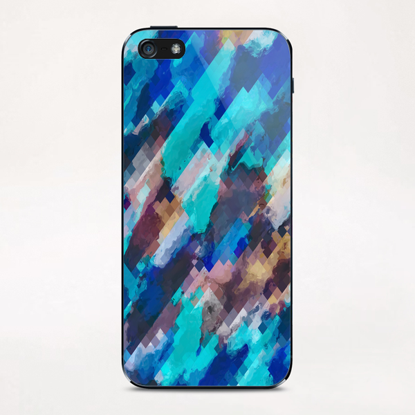 camouflage geometric pixel square pattern abstract in blue and brown iPhone & iPod Skin by Timmy333