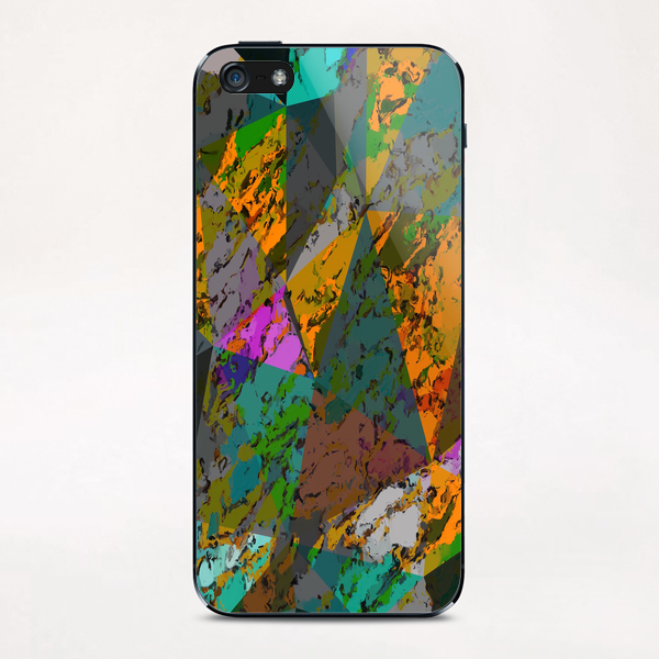 psychedelic geometric triangle pattern abstract with painting abstract background in orange green pink iPhone & iPod Skin by Timmy333