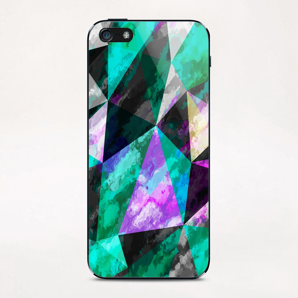 psychedelic geometric triangle pattern abstract with painting abstract background pink and green iPhone & iPod Skin by Timmy333